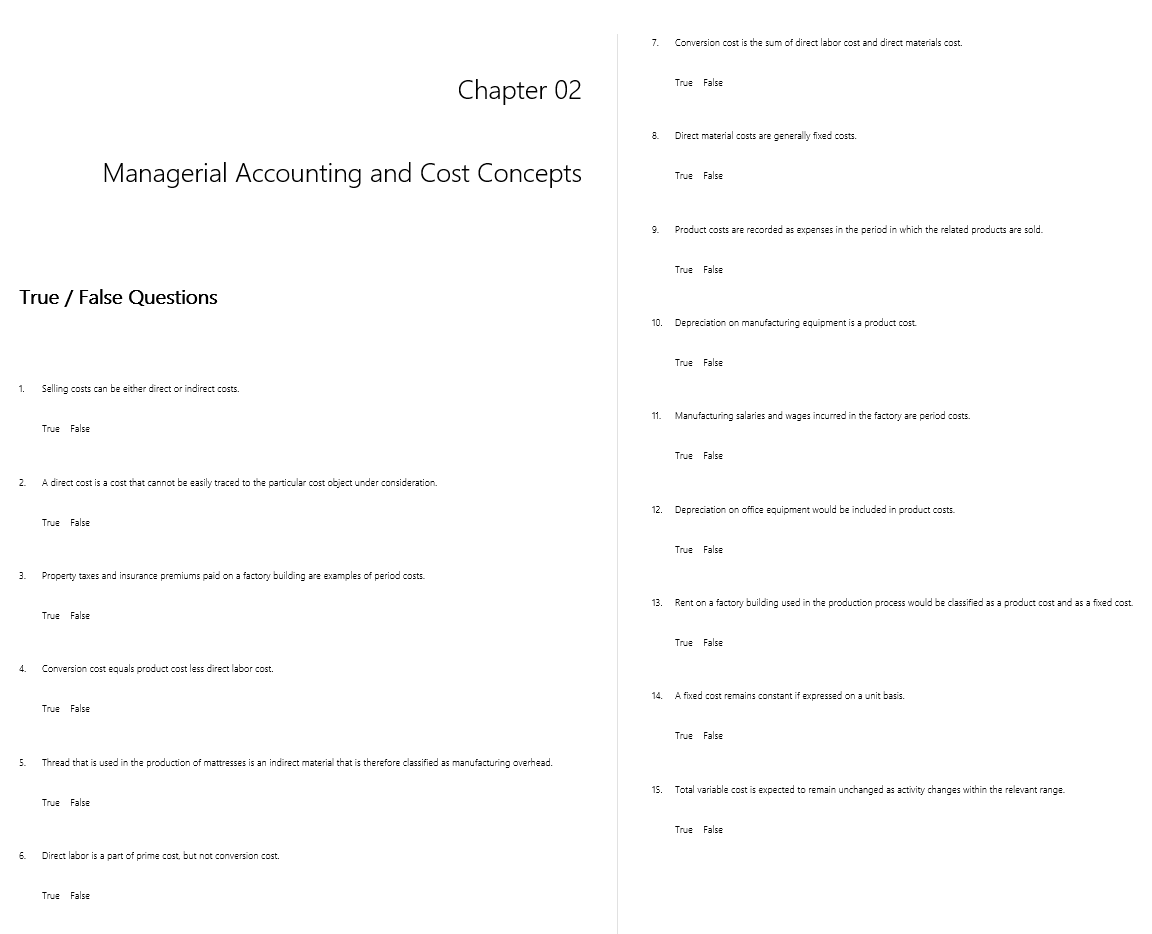 test bank for Managerial Accounting for Managers 4th Edition by Eric Noreen