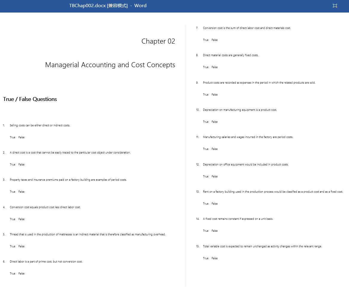 test bank for Managerial Accounting 15th Edition by Ray H Garrison