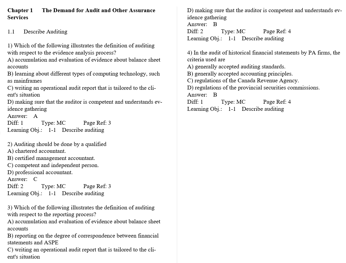 test bank for Auditing: The Art and Science of Assurance Engagements, 13th Canadian Edition by Beasley