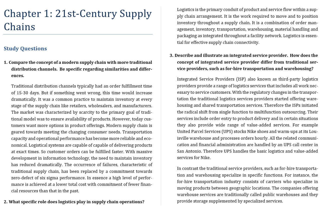 solution manual for Supply Chain Logistics Management 4th Edition