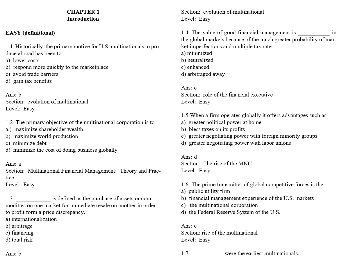test bank for Multinational Financial Management 10th Edition by Alan C. Shapiro