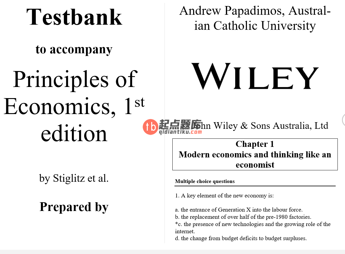test bank for Principles of economics 1st Australian edition by Joseph E. Stiglitz