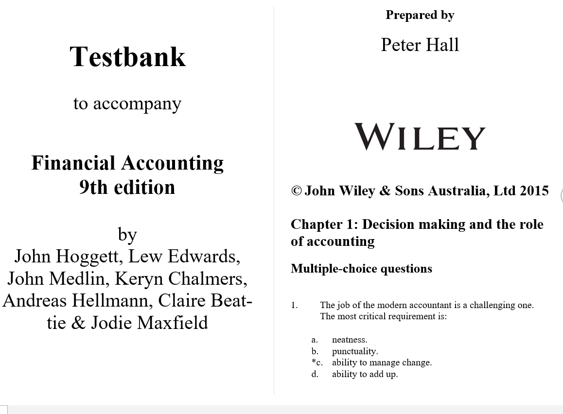 test bank for Financial Accounting 9th Edition by John Hoggett