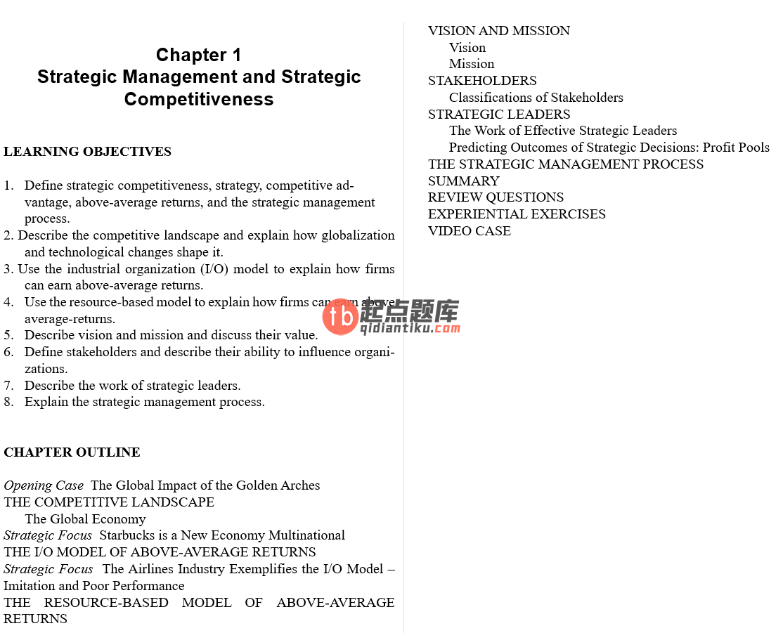 solution manual for Strategic Management: Concepts: Competitiveness and Globalization 11th Edition
