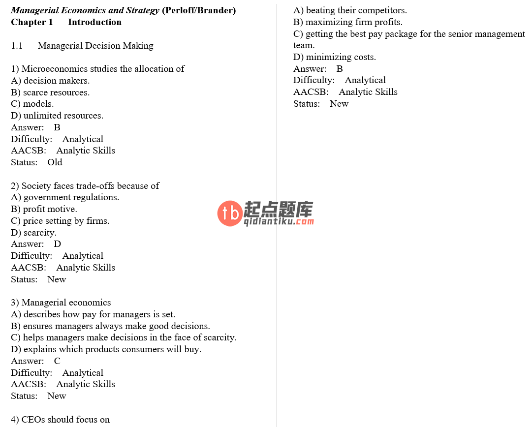test bank for Managerial Economics and Strategy 1st Edition by Jeffrey M. Perloff