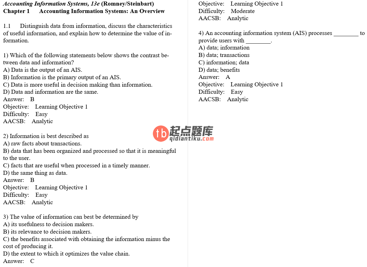 test bank for Accounting Information Systems 13th Edition