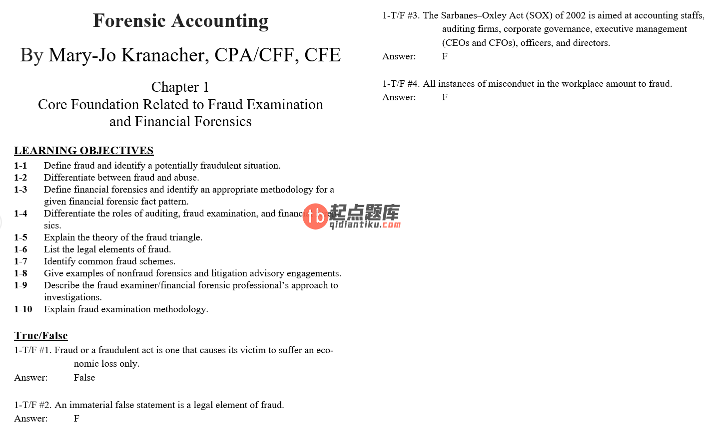 test bank for Forensic Accounting and Fraud Examination 1st Edition