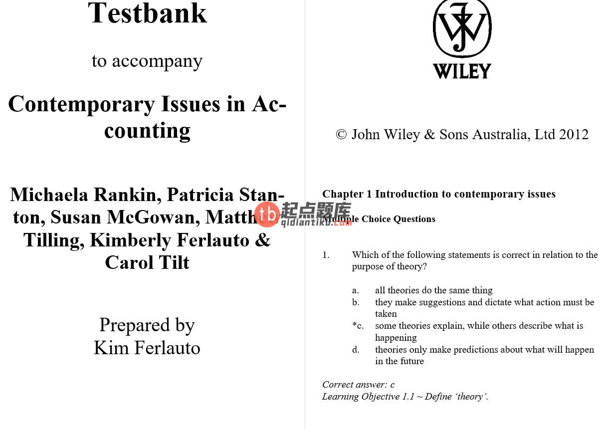 test bank for Contemporary Issues in Accounting 1st Edition by Patricia Stanton