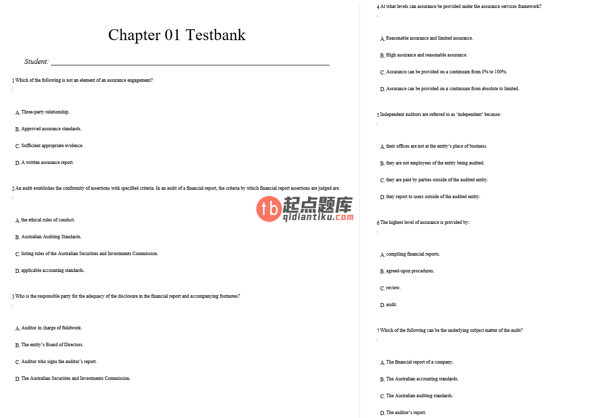 test bank for Auditing And Assurance Services In Australia 6th Edition