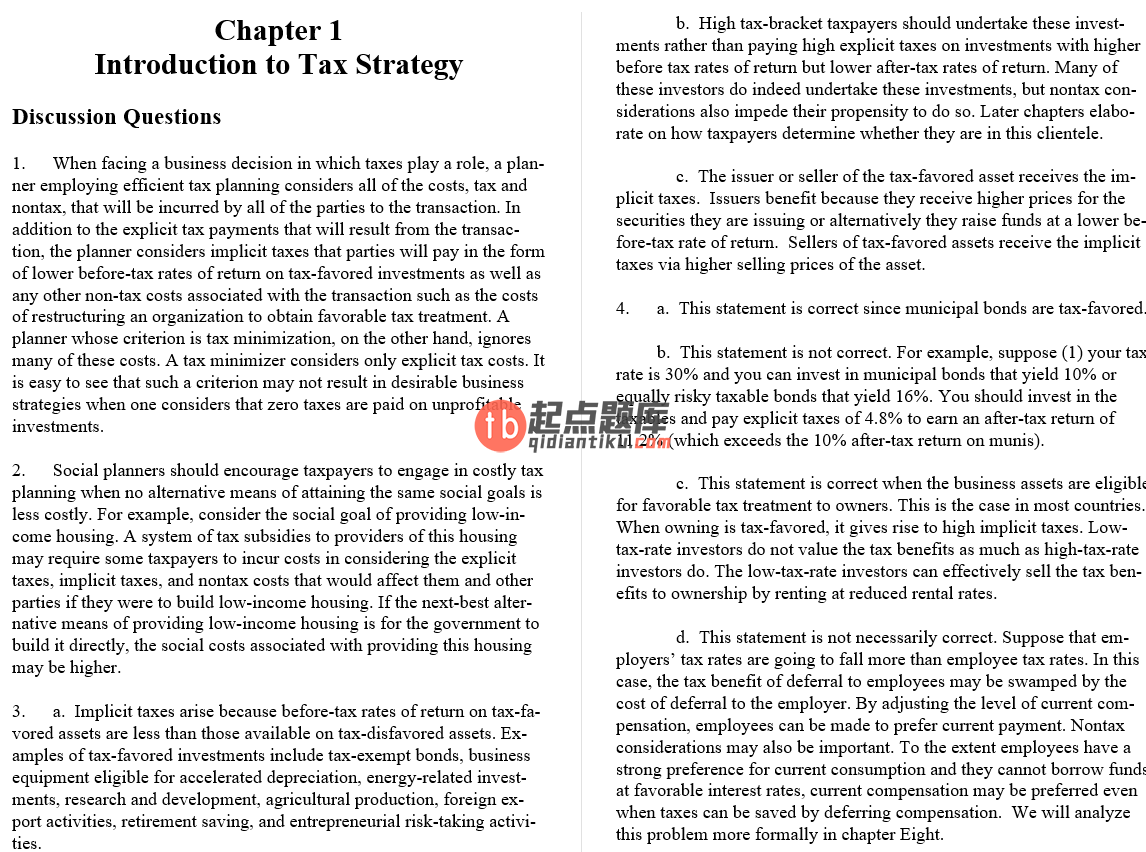 solution manual for Taxes & Business Strategy 5th Edition