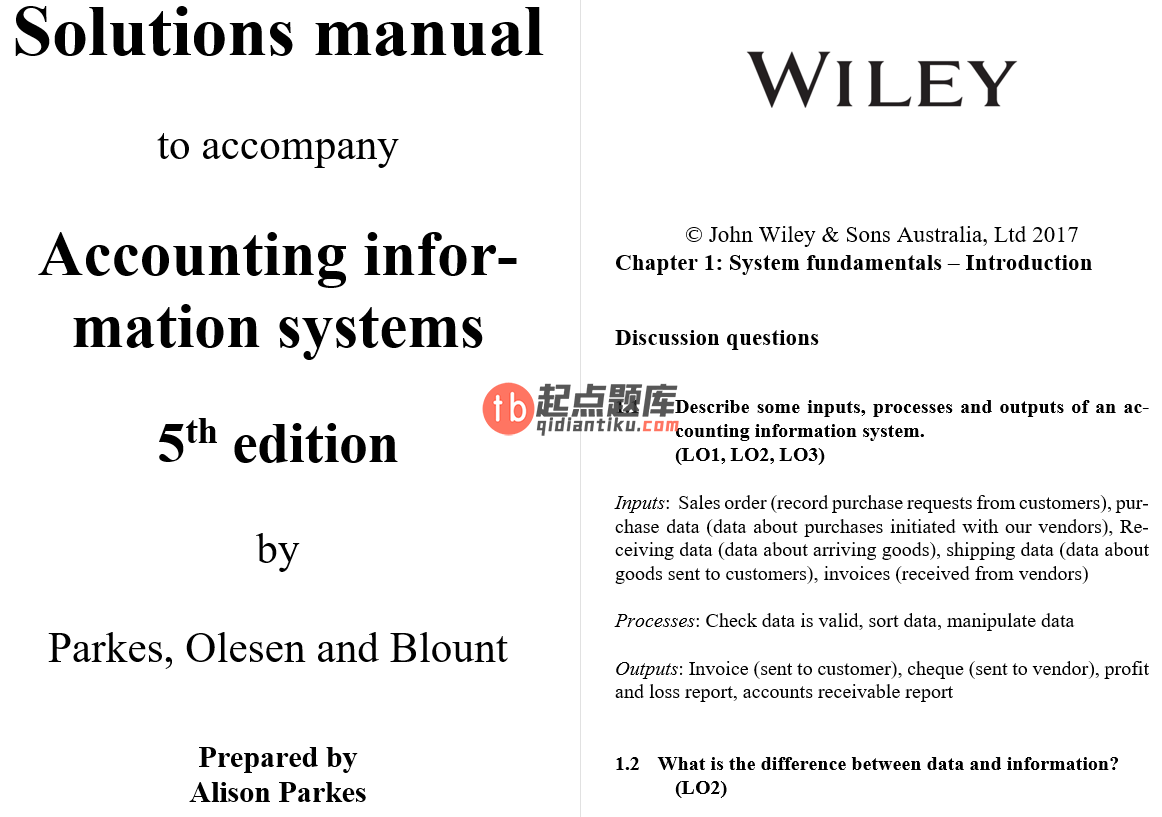 solution manual for Accounting Information Systems 5th Edition by Alison Parkes