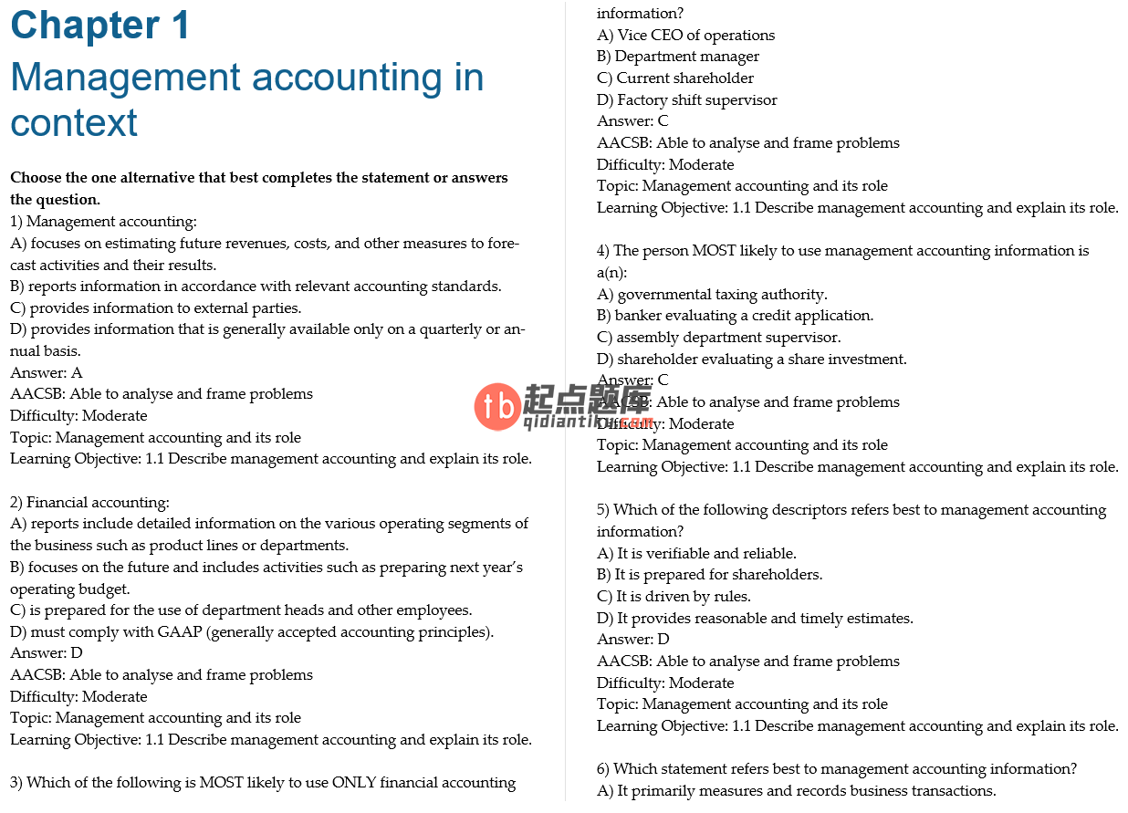 test bank for Horngren's Cost Accounting: A Managerial Emphasis 3rd Australian edition