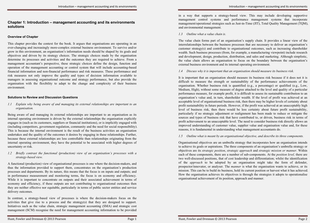 solution manual for Management Accounting: Strategic Decision Making, Performance and Risk 2nd Edition