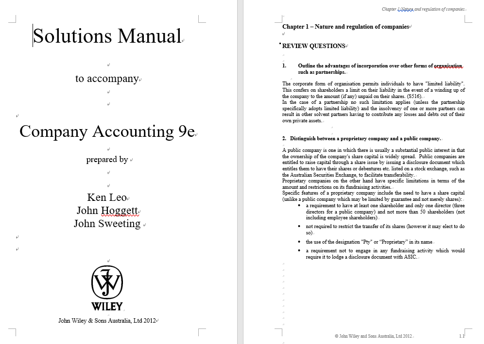 solution manual for Company Accounting 9th Edition Ken Leo