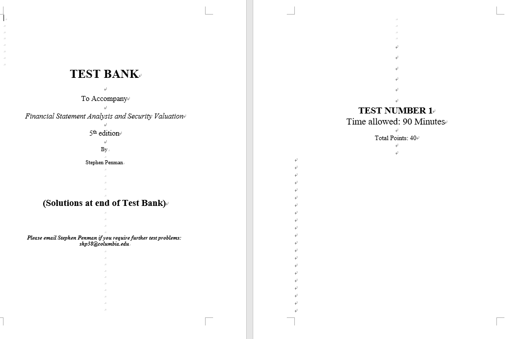 test bank for Financial Statement Analysis and Security Valuation 5th Edition