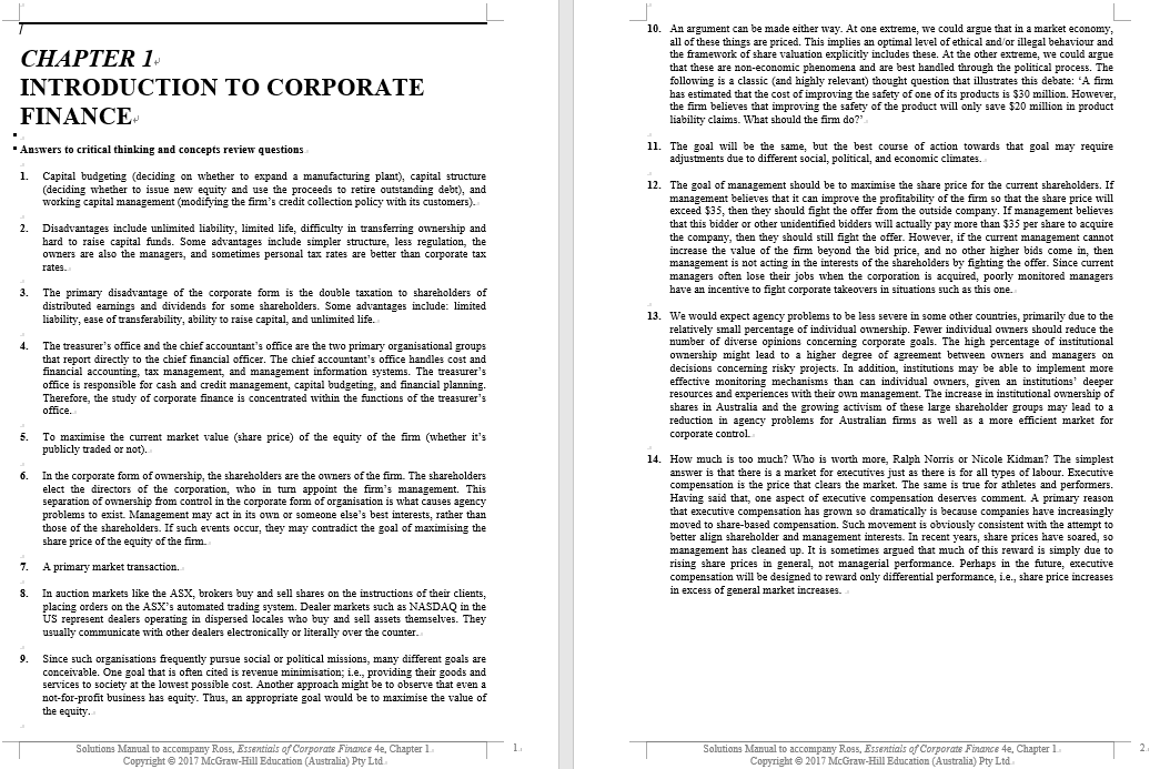solution manual for Essentials of Corporate Finance 4th Australia 4th Edition