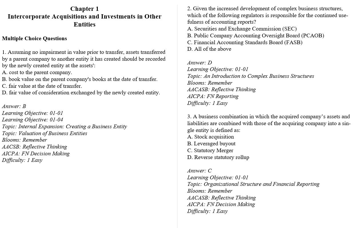 test bank for Advanced Financial Accounting 11th Edition by Theodore E. Christensen