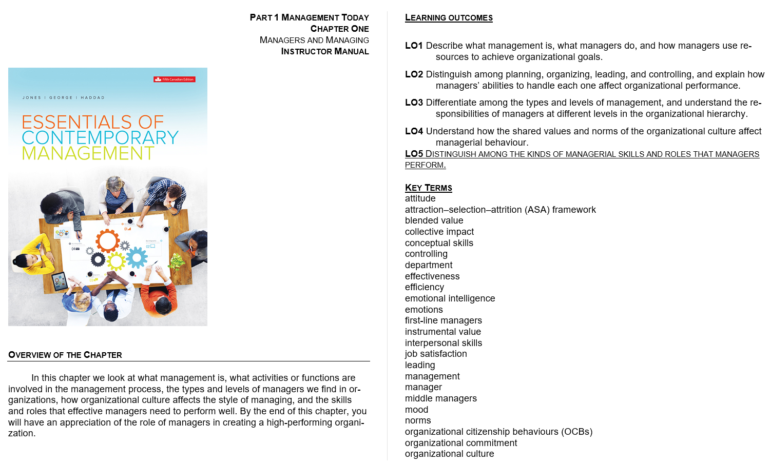 solution manual for Essentials of Contemporary Management 5th Canadian Edition