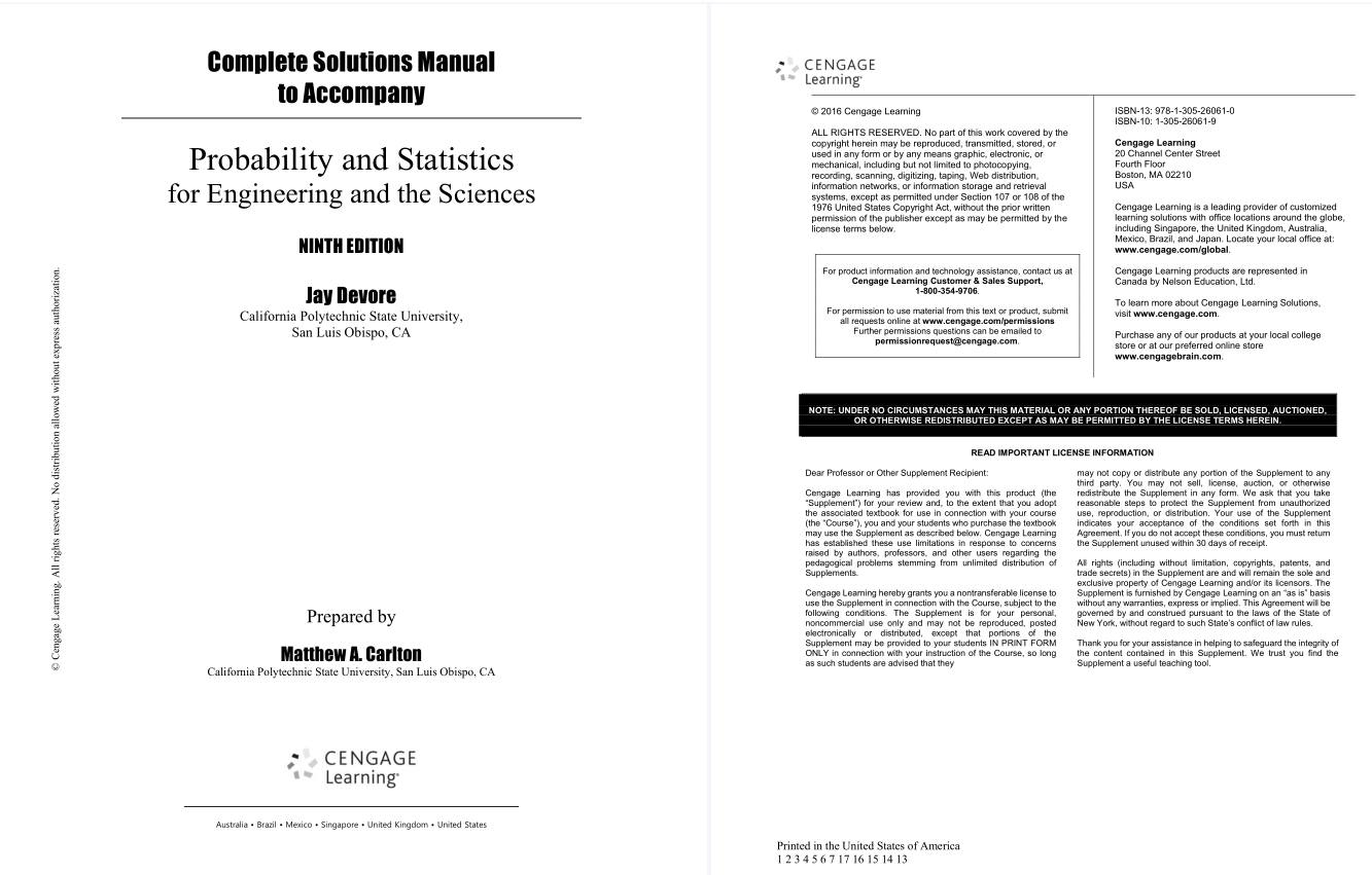 solution manual for Probability and Statistics for Engineering and the Sciences 9th Edition