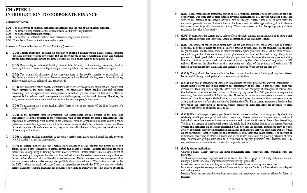solution manual for Fundamentals Of Corporate Finance 9th Canadian Edition