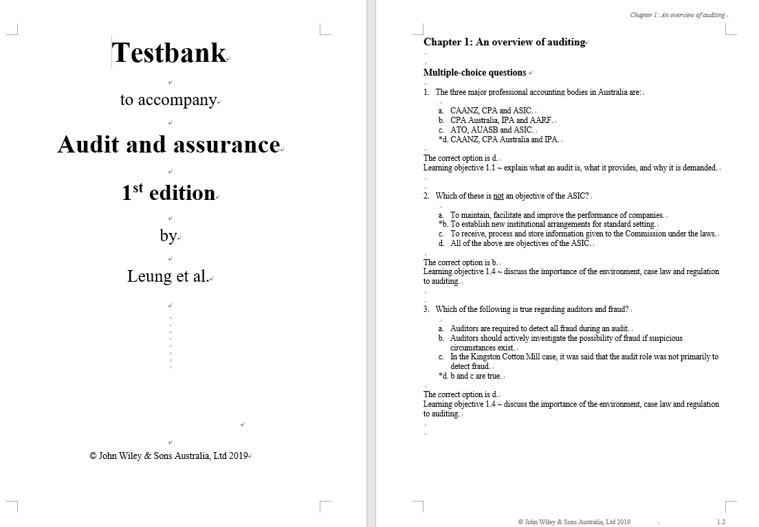 test bank for Audit and Assurance Services by Philomena Leung