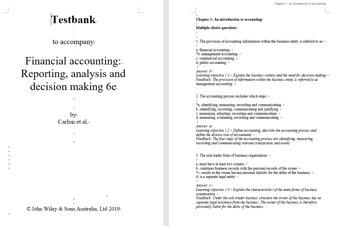 test bank for Financial Accounting: Reporting, Analysis and Decision Making, 6th Edition