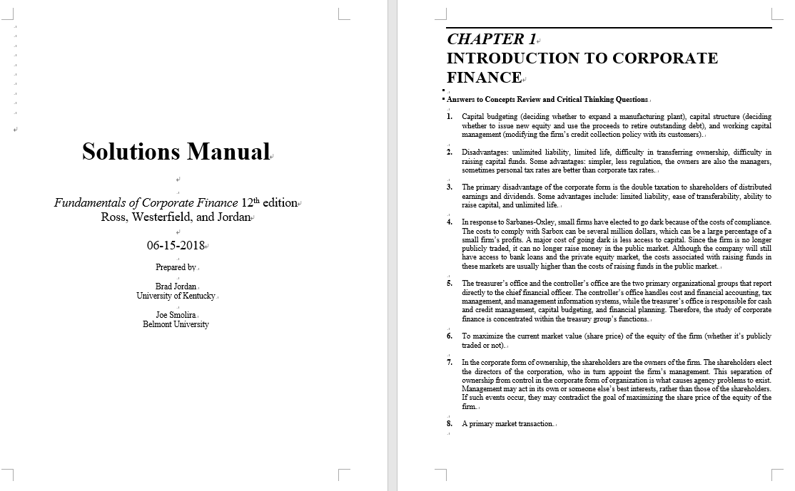 solution manual for Fundamentals of Corporate Finance 12th Edition by Ross Westerfield
