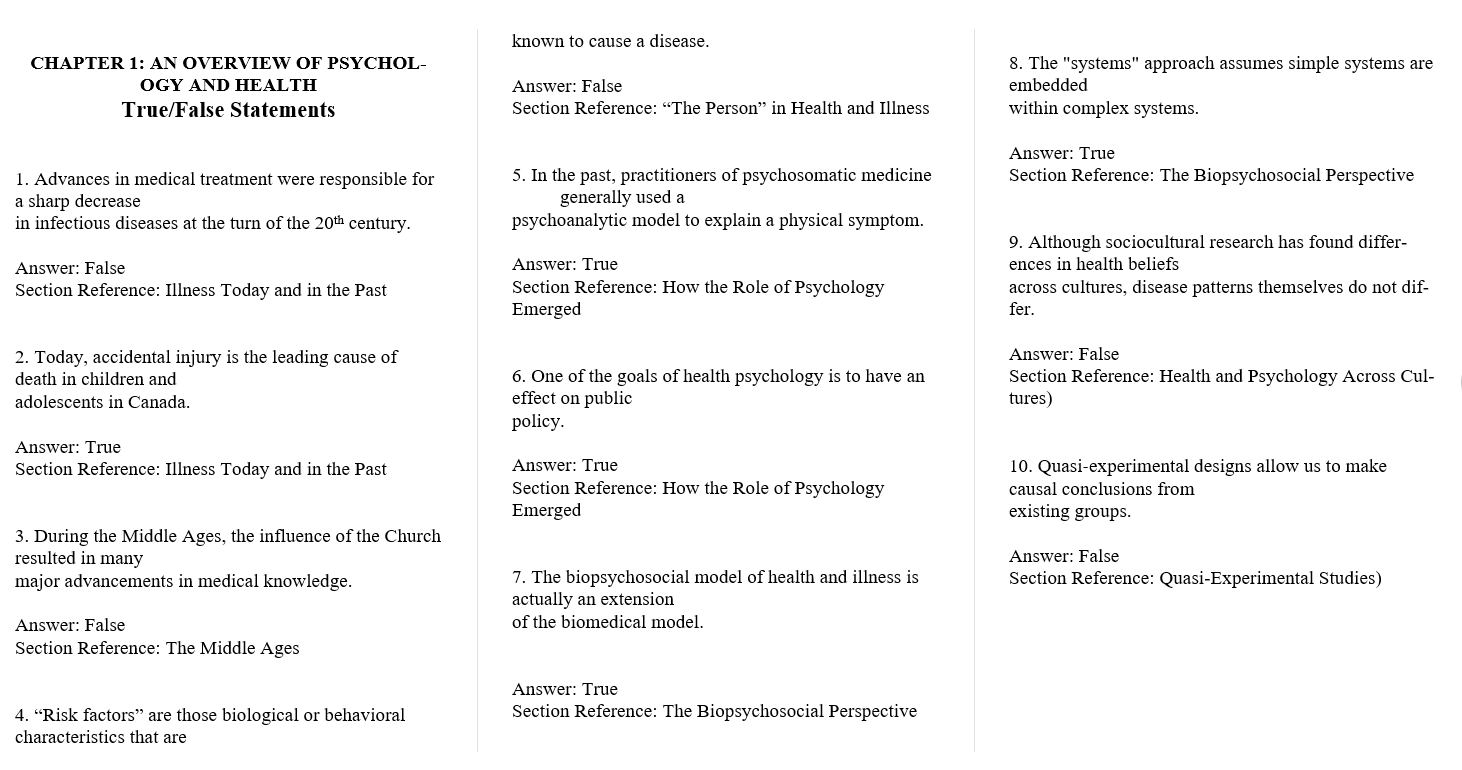 Test bank for Health Psychology 1st Canadian Edition by Edward P. Sarafino