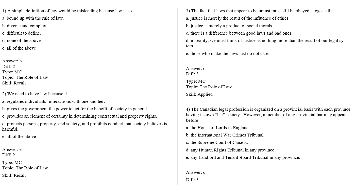 Test bank for The Law and Business Administration in Canada 14th Edition by J.E. Smyth