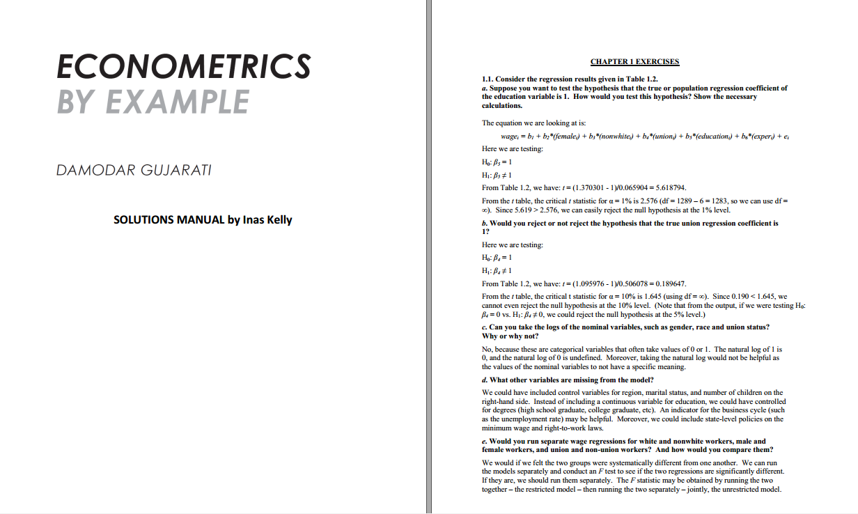 Solution manual for Econometrics by Example 2nd Edition by Damodar Gujarati