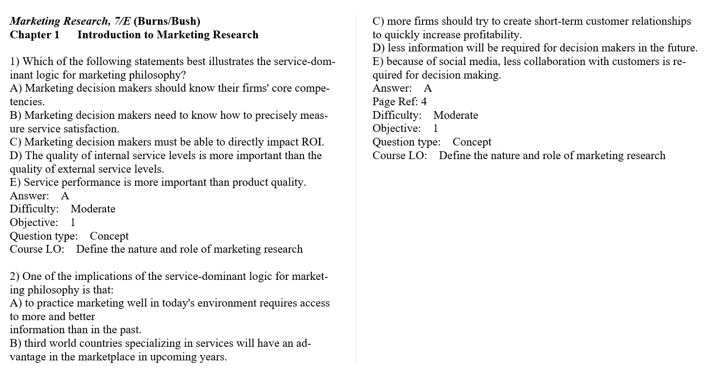 Test bank for Marketing Research 7th Edition by Alvin C. Burns
