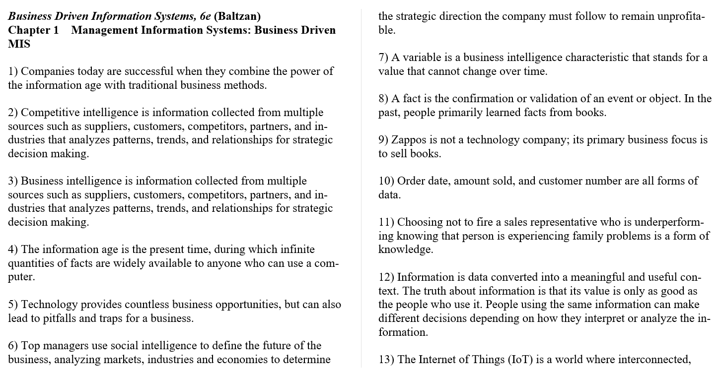 test bank for Business Driven Information Systems 6th Edition by Paige Baltzan