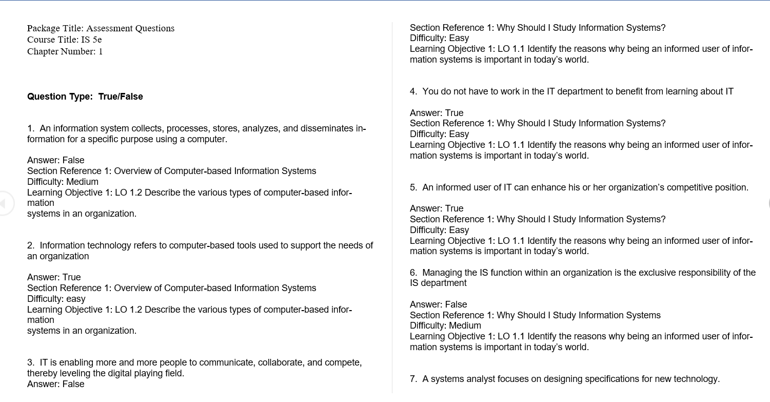 Test bank for Introduction to Information Systems 5th Canadian Edition ...