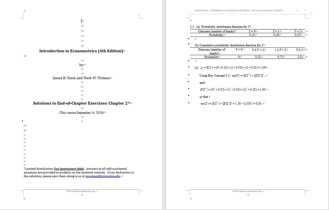 Solution manual for Introduction to Econometrics 4th Edition by James Stock