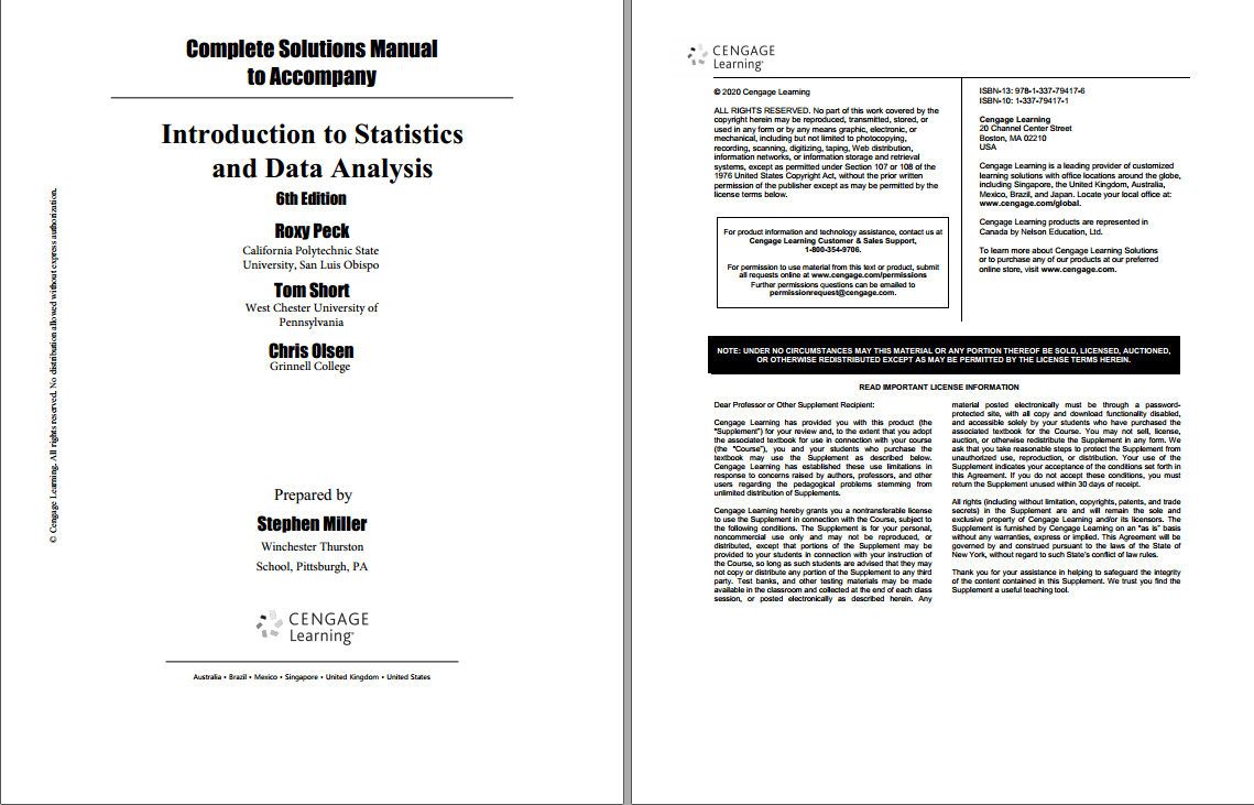Solution manual for Introduction to Statistics and Data Analysis 6th ...