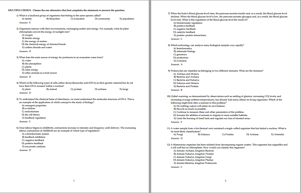 Test bank for Campbell Biology 3rd Canadian Edition by Urry & Wasserman