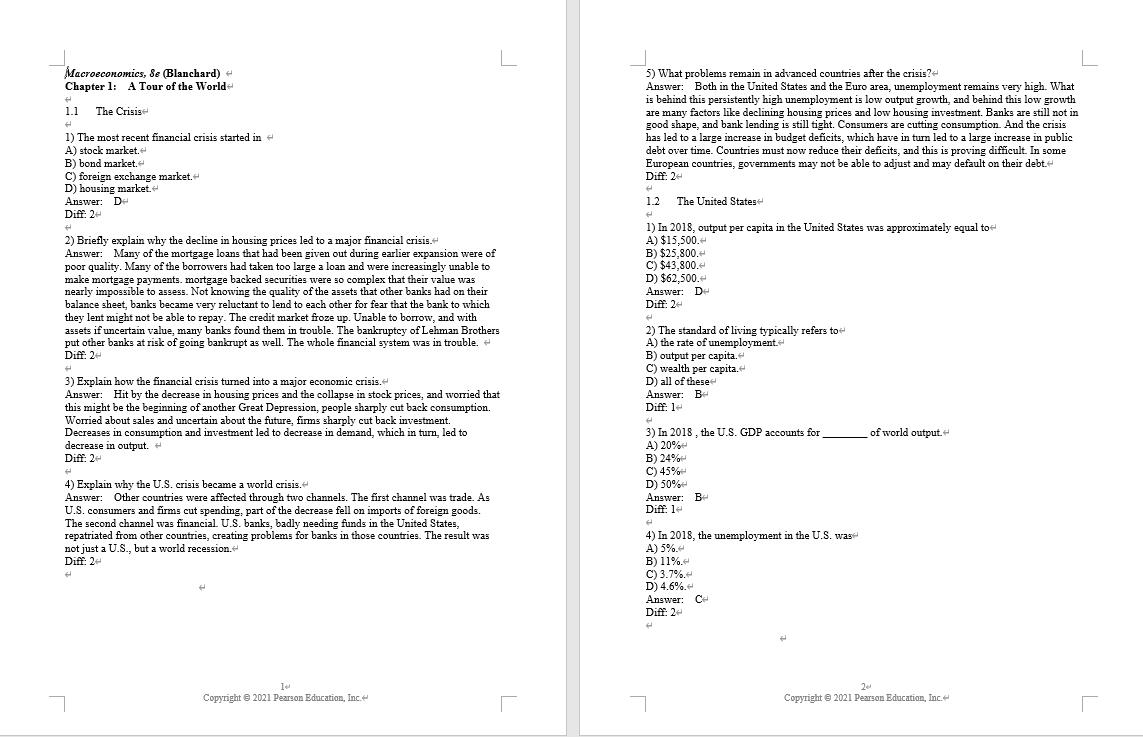 Test bank for Macroeconomics 8th Global edition by Olivier Blanchard ...