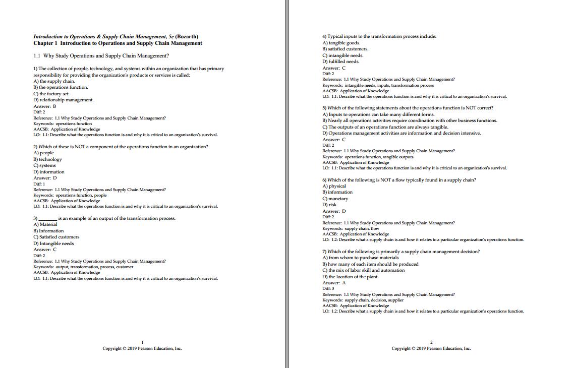 Test bank for Introduction to Operations and Supply Chain Management ...
