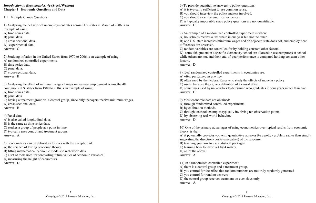 test bank for Introduction to Econometrics 4th Global Edition by James ...