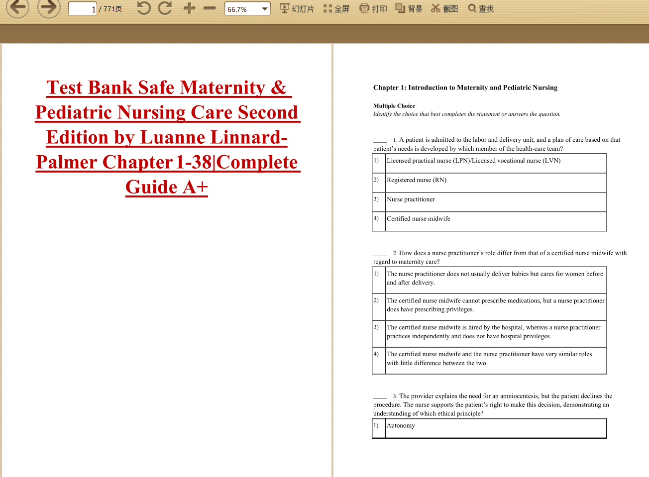 Test Bank for Safe Maternity & Pediatric Nursing Care, 2nd Edition by Luanne Linnard-Palmer