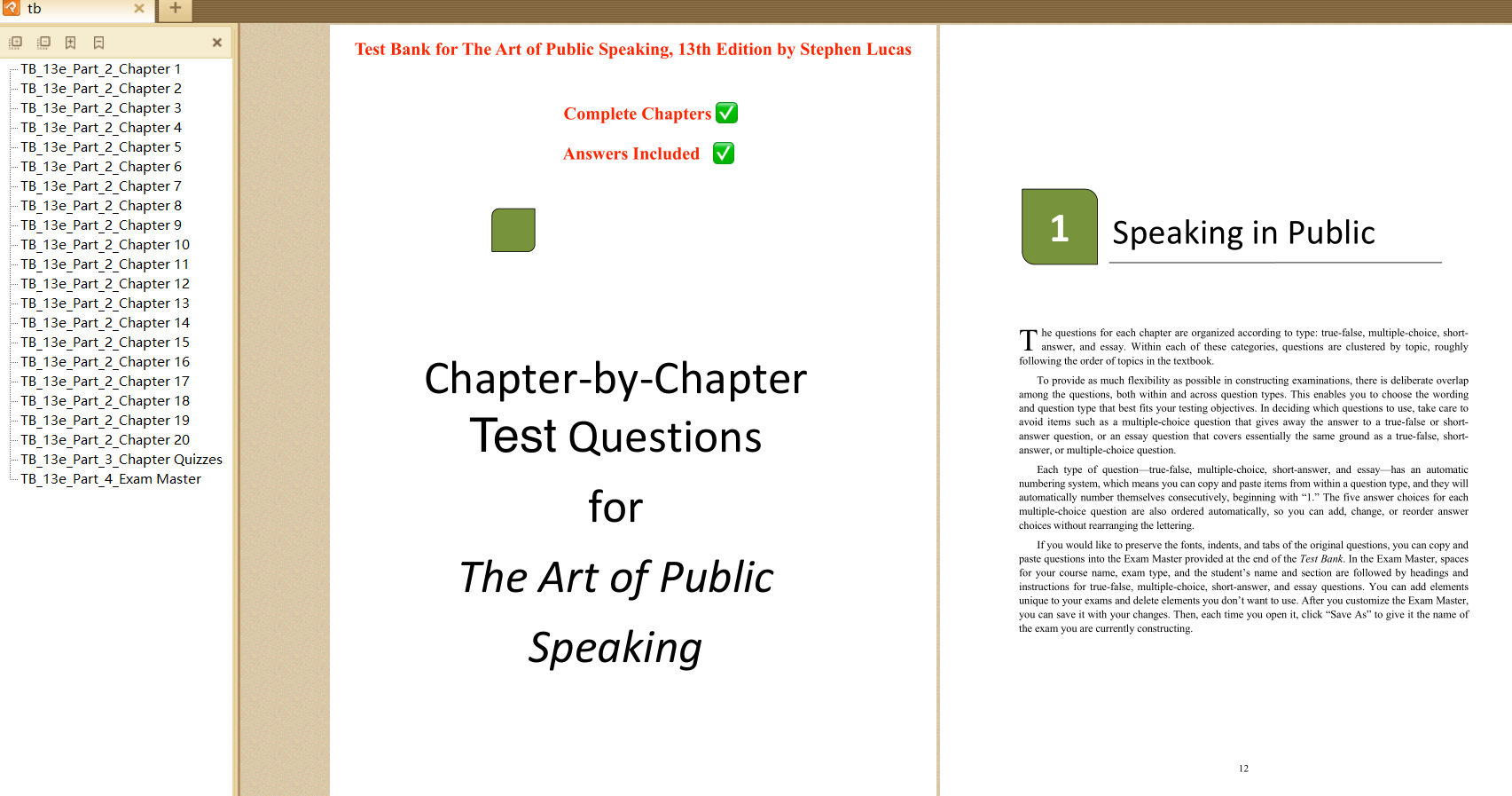 test bank for The Art of Public Speaking 13th Edition By Stephen Lucas