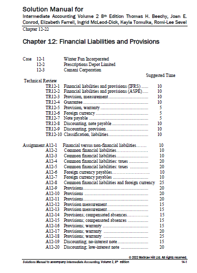 Solution Manual for Intermediate Accounting Volume 2 8th canadian Edition by Thomas H. Beechy