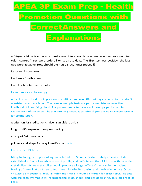 APEA 3P Exam Prep – Health Promotion Questions with Correct Answers and Explanations