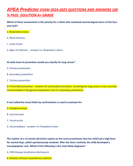 APEA Predictor EXAM 2024-2025 QUESTIONS AND ANSWERS 100 % PASS SOLUTION A+ GRADE