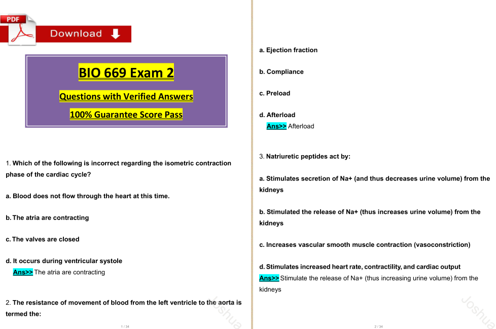 BIO 669 Exam 2 (2025 / 2026) Tested Questions with Revised Correct Answers