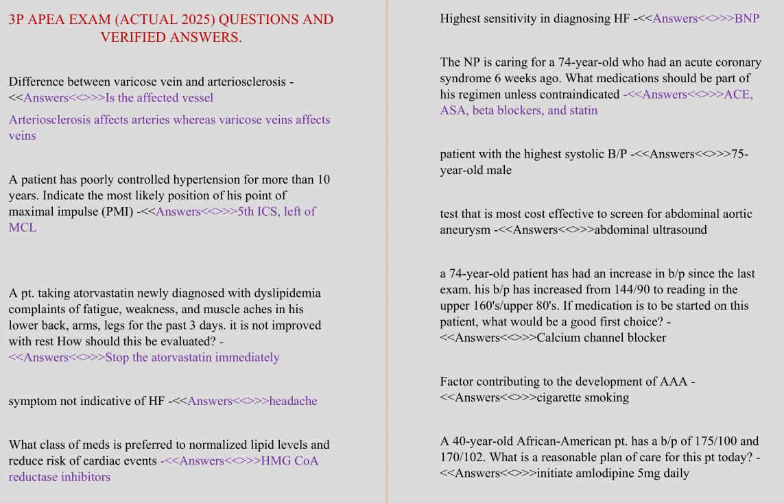 3P APEA EXAM (ACTUAL 2025) QUESTIONS AND VERIFIED ANSWERS.