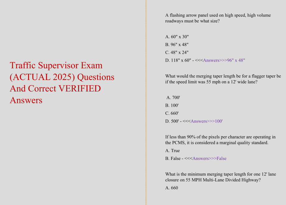 Traffic Supervisor Exam ACTUAL 2025 Questions And Correct VERIFIED Answers