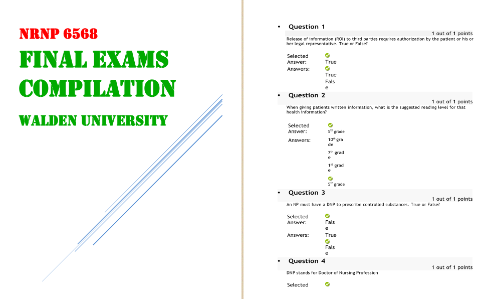 NRNP 6568 Final Exams Compilation – Questions And Answers – Walden University