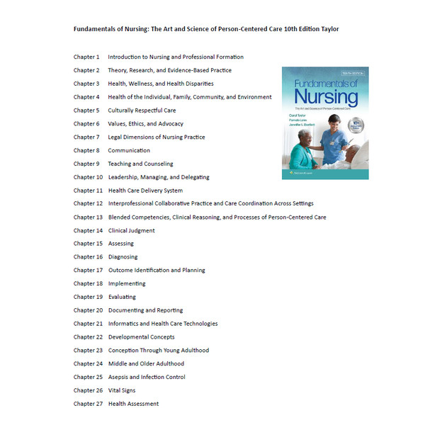 test bank for Fundamentals of Nursing 10th Edition Taylor TEST BANK 9781975168155